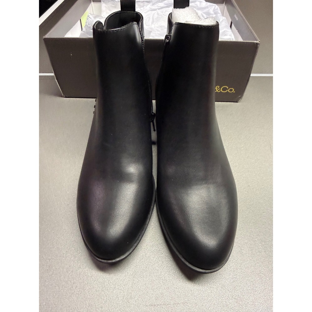 Style & Co Aidenn Black Ankle Boots Faux Leather Block Heel Side Zip Womens 7.5M